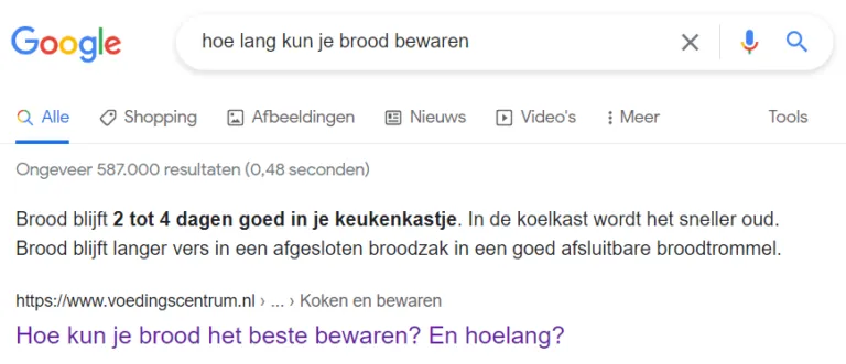 Headertags voorbeeld Google